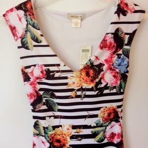 Arden B Body-Con Mini dress Black/White/Floral size Small NWT